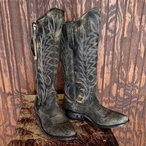 Old Gringo Black Distressed Leather Knee-High Heeled Boots